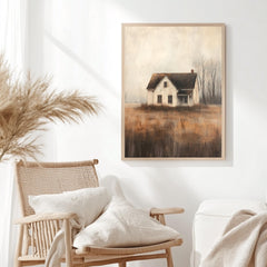 Abandoned Farmhouse Wall Art, Wooden Framed Canvas, Rustic Country House Print, Vintage Rural Landscape Decor, Moody Autumn Home Accent