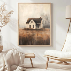 Abandoned Farmhouse Wall Art, Wooden Framed Canvas, Rustic Country House Print, Vintage Rural Landscape Decor, Moody Autumn Home Accent