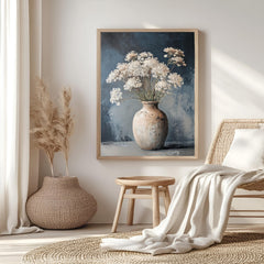 Vintage Vase Wall Art, Wooden Framed Canvas, Neutral White Flowers Print, Vintage Botanical Still Life Decor, Country Farmhouse Accent