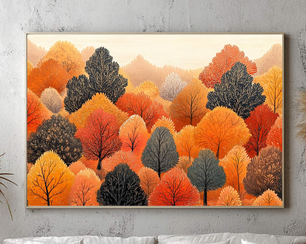 Autumn Tree Canopy Wall Art, Modern Fall Forest Print, Colorful Warm Nature Landscape, Autumn Trees Farmhouse Fall Decor, Cozy Country Style