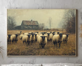 Vintage Barn and Sheep Wall Art Print, Rustic Farm Scene, Country Farmhouse Autumn Home Decor, Fall Landscape Wall Art Print, Farm Life Art