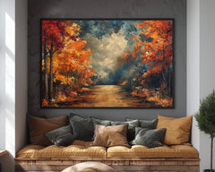 Autumn Pathway Wall Art, Rustic Fall Landscape Print, Cozy Seasonal Decor, Colorful Autumn Trees Farmhouse Fall Decor,Seasonal Country Style