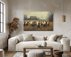 Vintage Barn and Sheep Wall Art Print, Rustic Farm Scene, Country Farmhouse Autumn Home Decor, Fall Landscape Wall Art Print, Farm Life Art