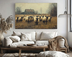Vintage Barn and Sheep Wall Art Print, Rustic Farm Scene, Country Farmhouse Autumn Home Decor, Fall Landscape Wall Art Print, Farm Life Art