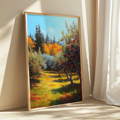 Apple Orchard Canvas Wall Art, Autumn Nature Print, Rustic Countryside Artwork, Colorful Fall Home Decor, Farmhouse Wall Hanging