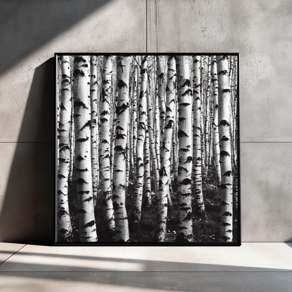 Black and White Birch Forest Wall Art, Minimalist Nature Canvas Print, Scandinavian Style Birch Tree Poster, Modern Woodland Home Decor