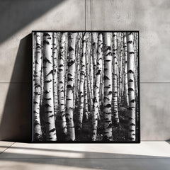 Black and White Birch Forest Wall Art, Minimalist Nature Canvas Print, Scandinavian Style Birch Tree Poster, Modern Woodland Home Decor