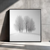 Winter Trees Wall Art, Black and White Framed Canvas, Minimalist Snow Scene Print, Modern Scandinavian Artwork, Calm Nature Home Decor