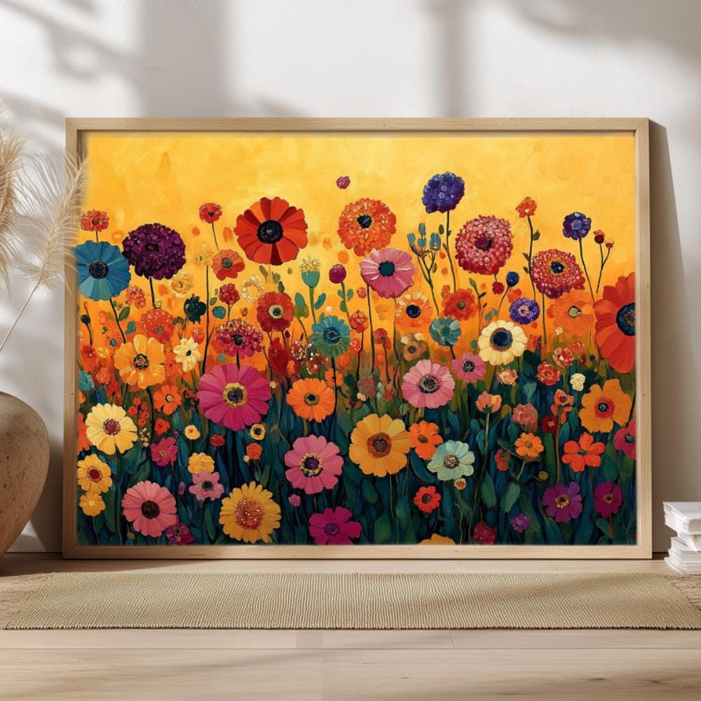 Wildflower Meadow Wall Art, Vibrant Floral Landscape Print, Cottage Garden Framed Canvas, Nature Farmhouse Decor, Botanical Home Accent