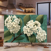 White Lilac Blossom Glass Cutting Board, Neutral Floral Kitchen Art, Elegant Botanical Home Gift