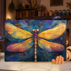 Golden Dragonfly Glass Cutting Board, Mystical Insect Art Kitchen Decor, Boho Nature-Inspired Gift