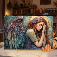 Guardian Angel Glass Cutting Board, Ethereal Winged Woman Kitchen Decor, Spiritual Art Gift