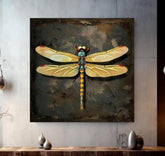 Vintage Dragonfly Canvas Wall Art, Garden Dragonfly Painting, Dragonfly Art Ready to Hang Home Decor, Dragonfly Gift