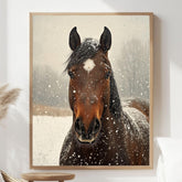 Snowy Horse Portrait Wooden Canvas Art, Rustic Winter Farmhouse Wall Decor, Equine Artwork for Country, Cabin, and Nature Inspired Homes