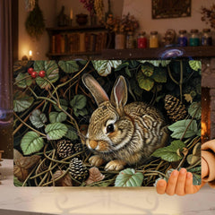 Woodland Rabbit Glass Cutting Board, Nature-Inspired Bunny Art, Rustic Forest Animal Kitchen Decor Gift