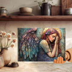 Guardian Angel Glass Cutting Board, Ethereal Winged Woman Kitchen Decor, Spiritual Art Gift