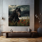 Black Stallion Wall Art, Black Horse Canvas, Horse Framed Wall Art, Ready to Hang Gift for Horse Lover, Nature-Inspired Framed Canvas