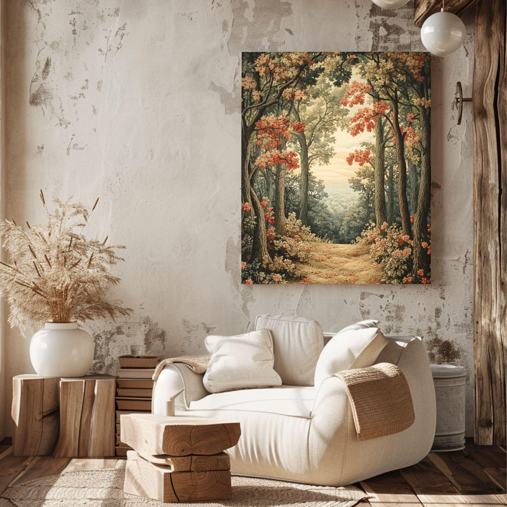 William Morris Woodland Canvas Wall Art, Vintage Forest Print, Mystical Moonlit Landscape, Farmhouse Nature Decor, Framed Wall Art