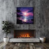 Indigo Sea Canvas Wall Art, Coastal Ocean Print, Purple Sky Seascape Poster, Large Beach Canvas, Framed Wall Art Home Decor, Ready To Hang