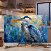 Blue Heron Abstract Glass Cutting Board, Coastal Bird Kitchen Glass Counter Art, Modern Nature Tempered Glass Board Coastal Gift