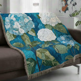 Hydrangea Woven Blanket, Blue Floral Throw, Botanical Tapestry Wall Hanging, Cozy Sofa Blanket Gift, Garden Bloom Decor Accent