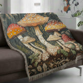 Mushroom Woven Blanket, Woodland Fungi Throw, Rustic Tapestry Wall Hanging, Cozy Sofa Blanket Gift, Forest Botanical Decor Accent