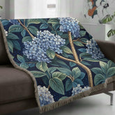 Lilac Woven Blanket, Blue Botanical Throw, Floral Tapestry Wall Hanging, Cozy Sofa Blanket, Vintage Garden Decor Accent