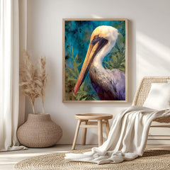 Pelican Marsh Wooden Canvas Art, Coastal Wildlife Bird Wall Decor, Teal Nature Scene Artwork for Beach House, Lake Cabin, and Home Interiors