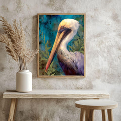 Pelican Marsh Wooden Canvas Art, Coastal Wildlife Bird Wall Decor, Teal Nature Scene Artwork for Beach House, Lake Cabin, and Home Interiors
