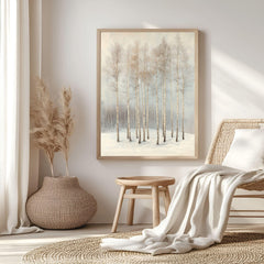 Winter Birch Grove Framed Canvas Art, Neutral Snowy Trees Minimal Nature Decor