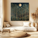 William Morris Vintage Forest Wall Art, Nature-Inspired Art, Woodland Wall Art, Full Moon Wall Art, Moon over Forest Painting