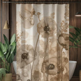 Neutral Poppy Floral Shower Curtain, Sepia Botanical Bathroom Decor, Soft Watercolor Flower Curtain, Elegant Nature Inspired Bath Display