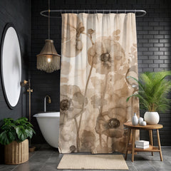 Neutral Poppy Floral Shower Curtain, Sepia Botanical Bathroom Decor, Soft Watercolor Flower Curtain, Elegant Nature Inspired Bath Display
