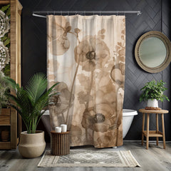Neutral Poppy Floral Shower Curtain, Sepia Botanical Bathroom Decor, Soft Watercolor Flower Curtain, Elegant Nature Inspired Bath Display