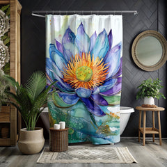 Alcohol Ink Lotus Shower Curtain, Vibrant Floral Bathroom Decor, Modern Artistic Water Bloom, Colorful Botanical Bath Panel