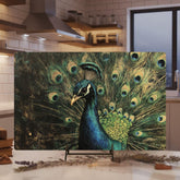 Emerald Peacock Glass Cutting Board, Elegant Bird Kitchen Counter Art, Jewel Tone Feathers Decor, Luxury Glass Serving and Prep Board