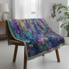 Amethyst Garden Woven Blanket, Vintage Floral Throw, Boho Tapestry Wall Hanging, Cozy Sofa Blanket Gift, Botanical Home Decor Accent