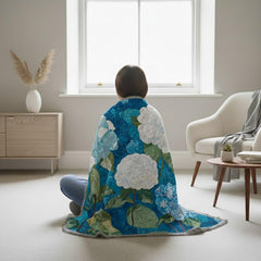 Hydrangea Woven Blanket, Blue Floral Throw, Botanical Tapestry Wall Hanging, Cozy Sofa Blanket Gift, Garden Bloom Decor Accent