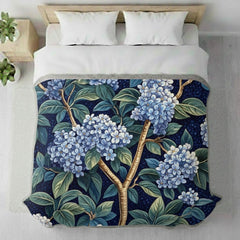 Lilac Woven Blanket, Blue Botanical Throw, Floral Tapestry Wall Hanging, Cozy Sofa Blanket, Vintage Garden Decor Accent