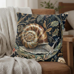 Woodland Snail Pillow, William Morris Inspired Botanical Cushion, Nature Throw Pillow, Rustic Forest Couch Accent, Vintage Snail Pillowcase