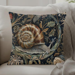 Woodland Snail Pillow, William Morris Inspired Botanical Cushion, Nature Throw Pillow, Rustic Forest Couch Accent, Vintage Snail Pillowcase