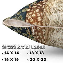Woodland Vintage Deer Pillow William Morris Inspired, Deer Cushion Cover, Wildlife Living Room Decor, Whimsical Throwpillow
