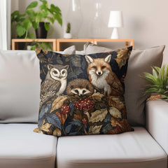 Woodland Animal Throw Pillow, Fox Owl Hedgehog Forest Cushion, Double Sided Print Fall Decor, Polyester Cozy Nature Pillow