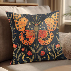 Butterfly Meadow Pillow, Vintage Floral Cushion, William Morris Inspired Throw Pillow, Botanical Insect Pillowcase, Cottagecore Couch Accent