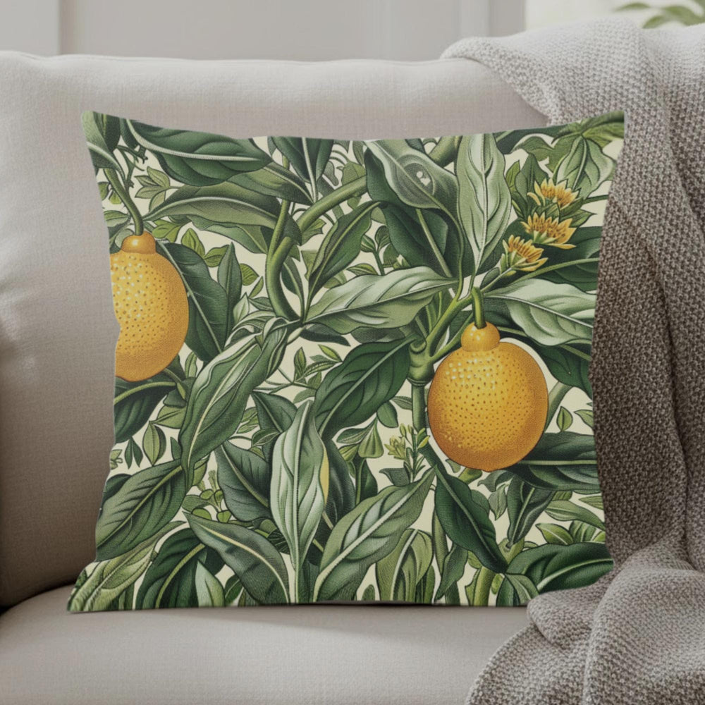 Lemon Grove Pillow, Vintage Botanical Citrus Cushion, William Morris Inspired Throw Pillow, Kitchen Garden Accent, Green Leaf Pillowcase