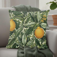 Lemon Grove Pillow, Vintage Botanical Citrus Cushion, William Morris Inspired Throw Pillow, Kitchen Garden Accent, Green Leaf Pillowcase