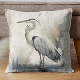 Watercolor Heron Pillow, Neutral Coastal Bird Cushion, Nature-Inspired Throw Pillow, Tranquil Lakeside Pillowcase, Minimalist Couch Accent