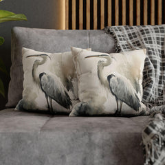 Watercolor Heron Pillow, Neutral Coastal Bird Cushion, Nature-Inspired Throw Pillow, Tranquil Lakeside Pillowcase, Minimalist Couch Accent