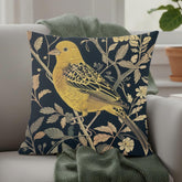 Golden Finch Pillow, William Morris Inspired Floral Cushion, Vintage Bird Throw Pillow, Elegant Nature Couch Accent, Botanical Pillowcase