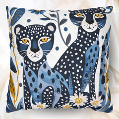 Blue Cheetah Accent Pillow, Animal Print Cushion, Two Blue Cheetahs Throw Pillow, Bold Safari Cushion, Modern Jungle Decor for Sofa or Bed